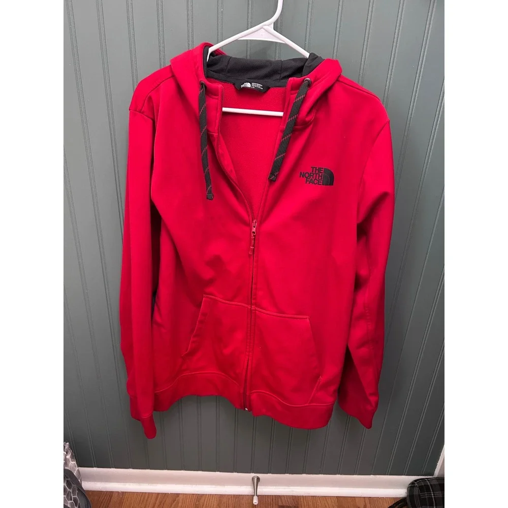 The North Face Mens Red Full Zip Hoodie Sweatshirt Thumbholes Size Large‎
